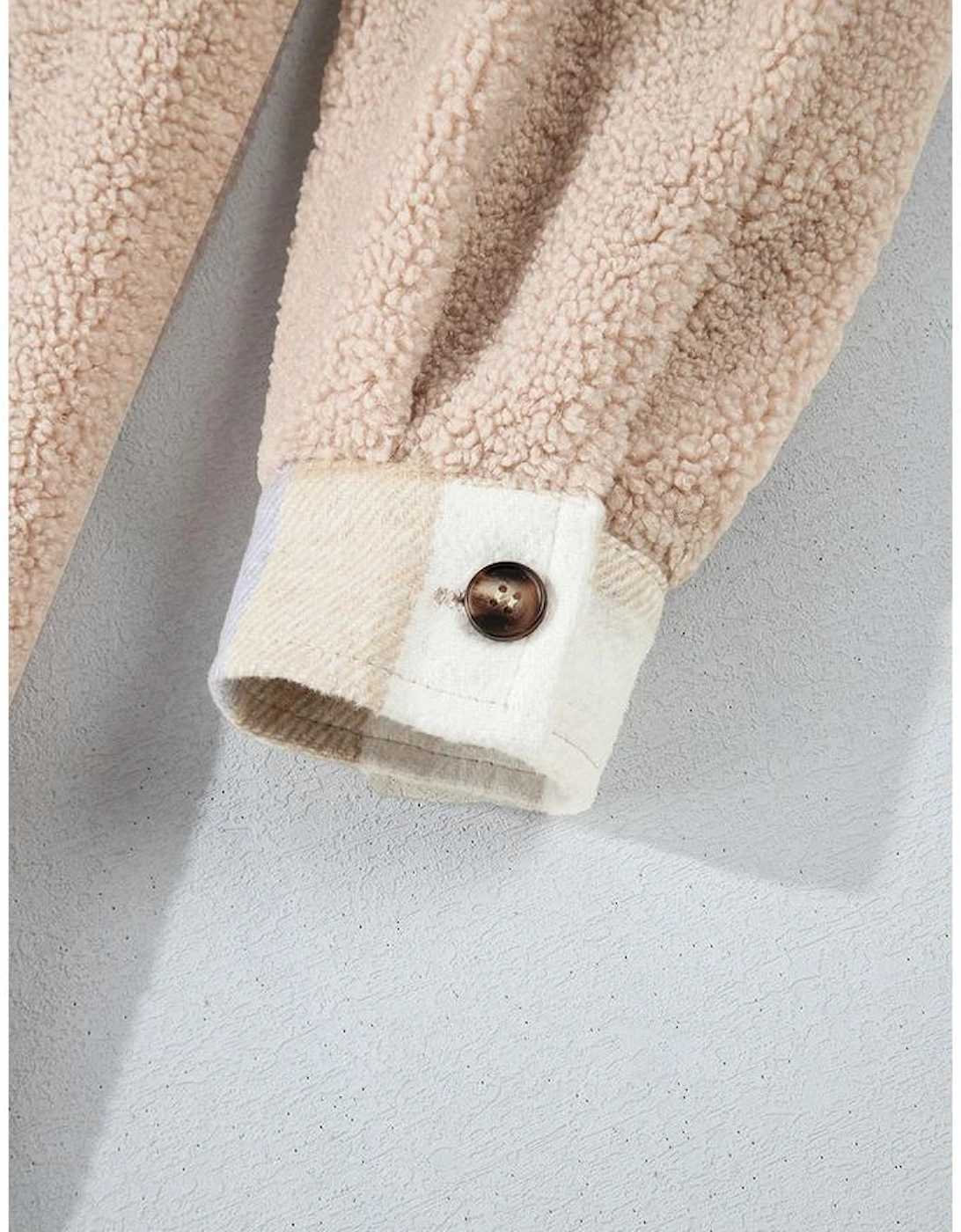 Smoke Gray Plaid Patchwork Collared Button-up Sherpa Long Coat