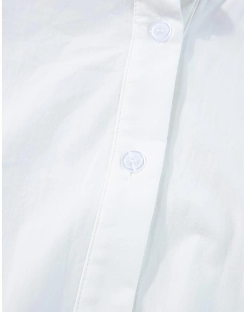 White Colorblock Rickrack Trim Short Sleeve Drawstring Waist Long Dress