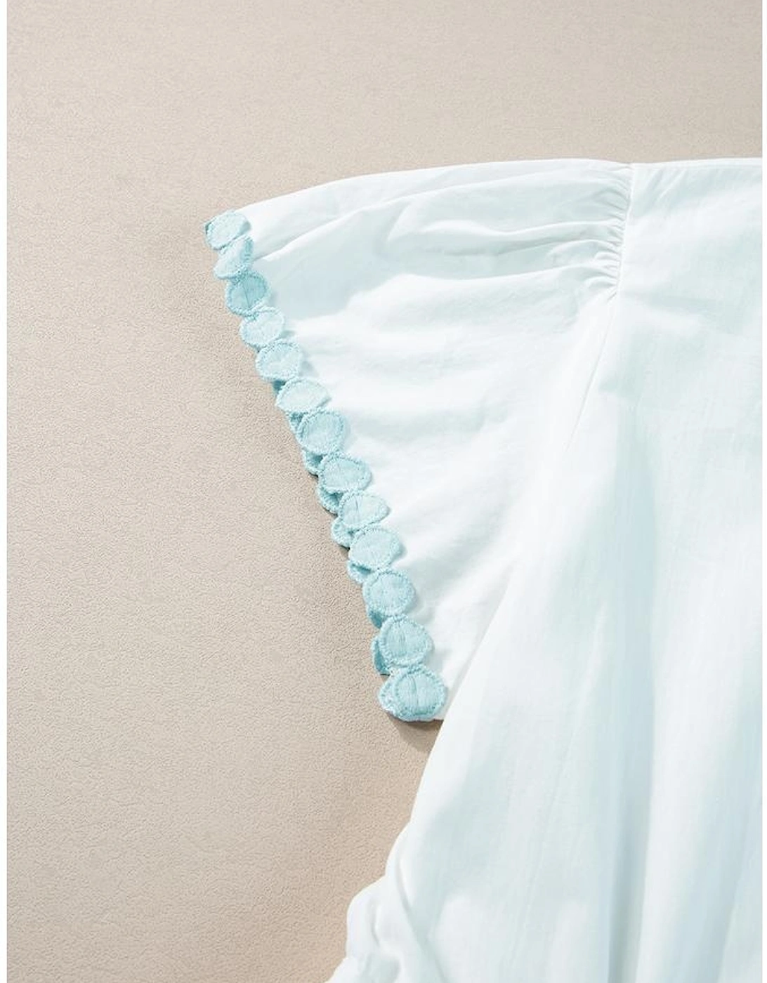 White Colorblock Rickrack Trim Short Sleeve Drawstring Waist Long Dress