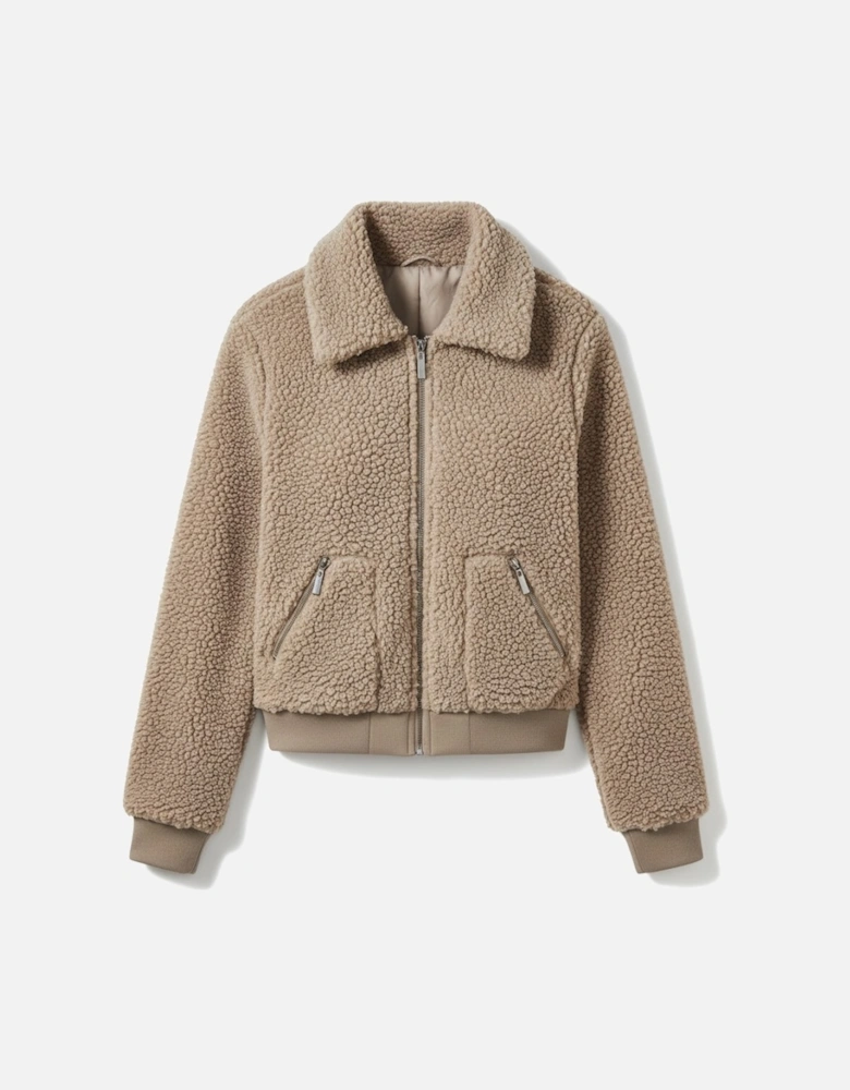 Light French Beige Zipper Pocketed Winter Fuzzy Jacket