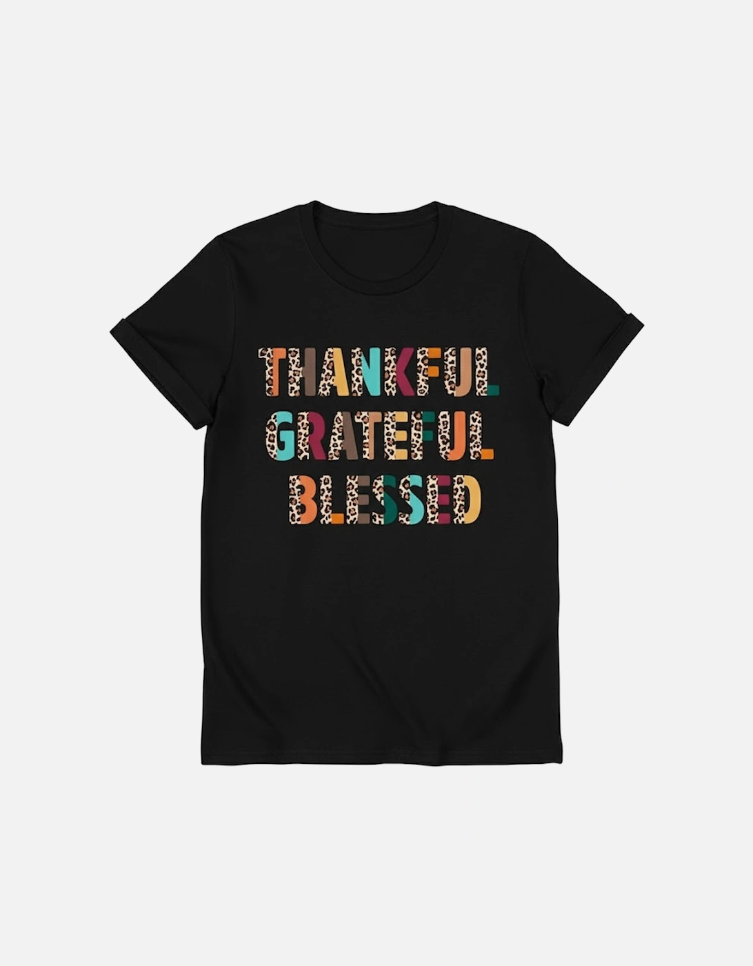 Black Thankful Grateful Blessed Leopard Print Crewneck T Shirt, 8 of 7