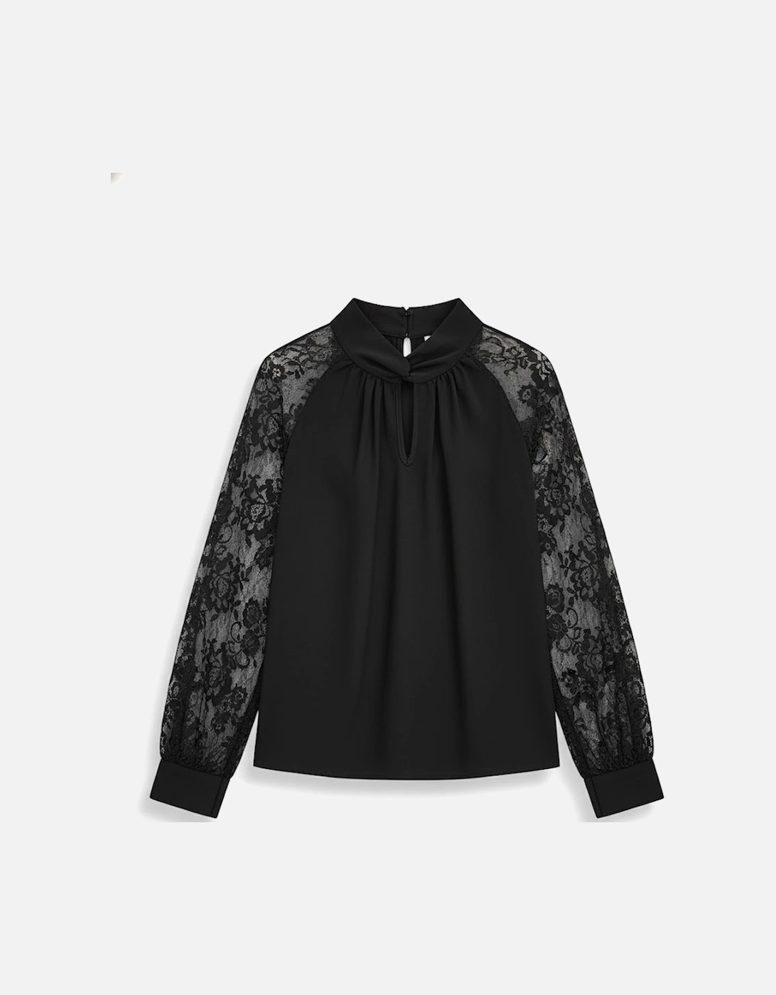 Black Keyhole Neckline Floral Lace Raglan Sleeve Blouse, 12 of 11