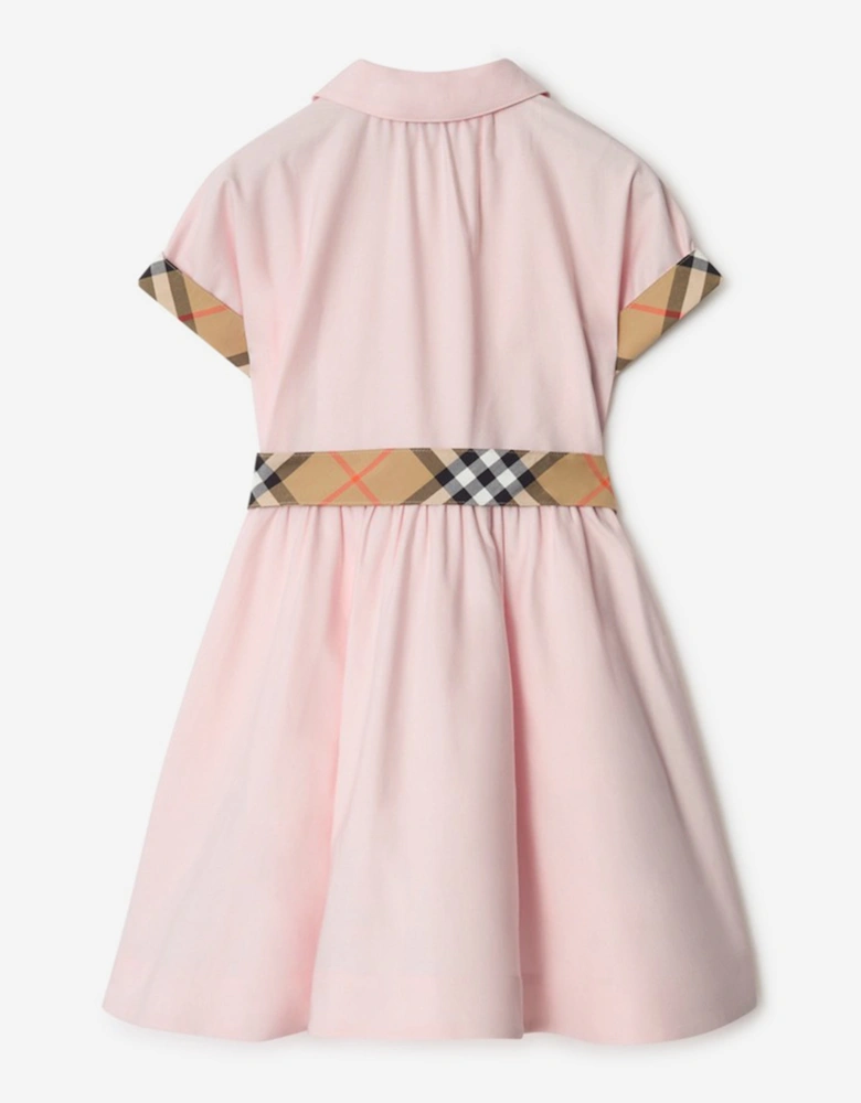 Girls Juliet Check Trim Shirt Dress in Pink