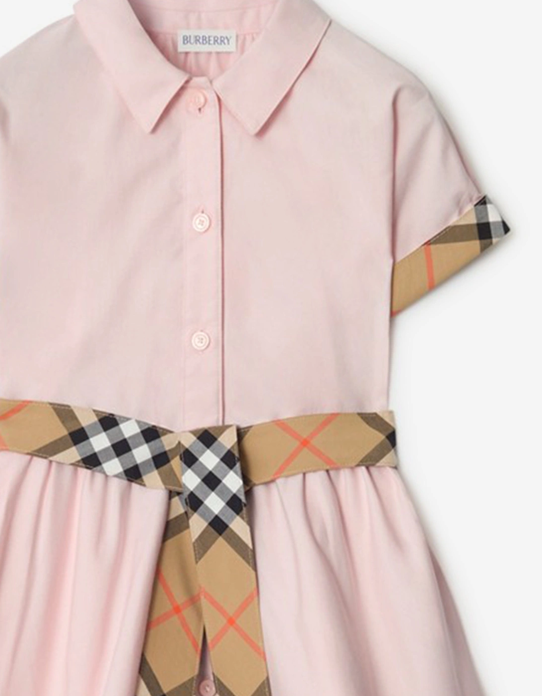 Girls Juliet Check Trim Shirt Dress in Pink
