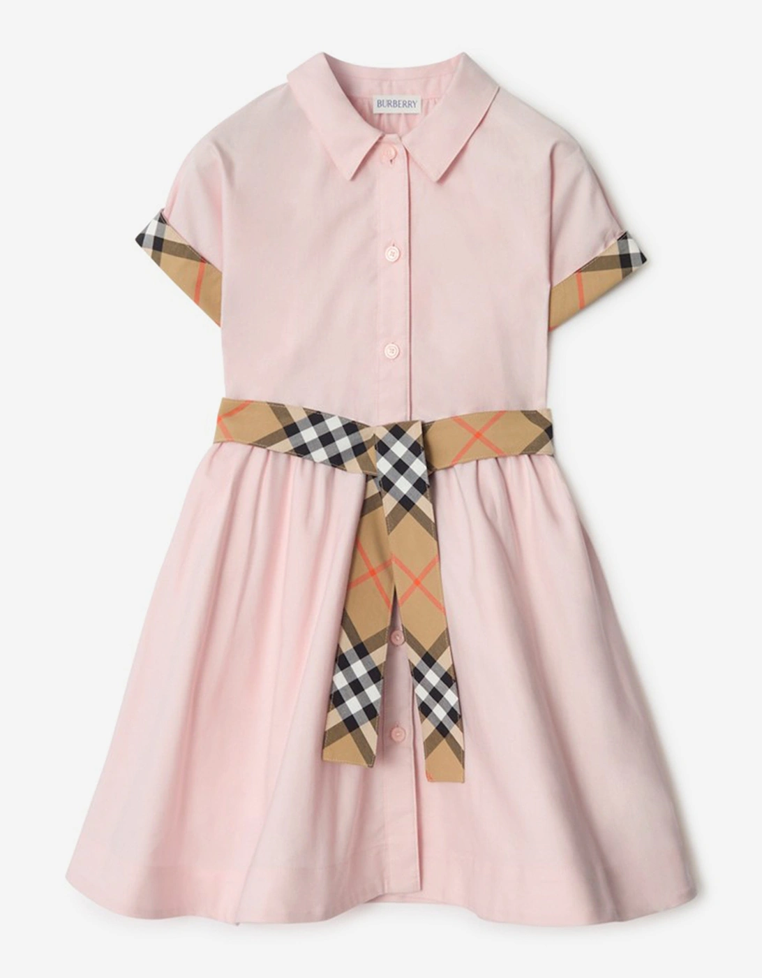 Girls Juliet Check Trim Shirt Dress in Pink, 4 of 3