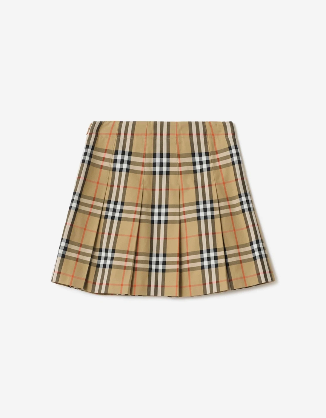 Girls Gabrielle Pleated Check Skirt in Beige