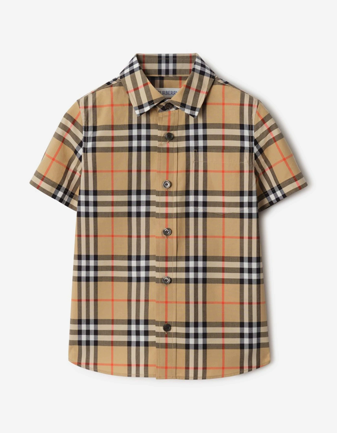Boys Owen Short Sleeve Check Shirt in Beige, 5 of 4