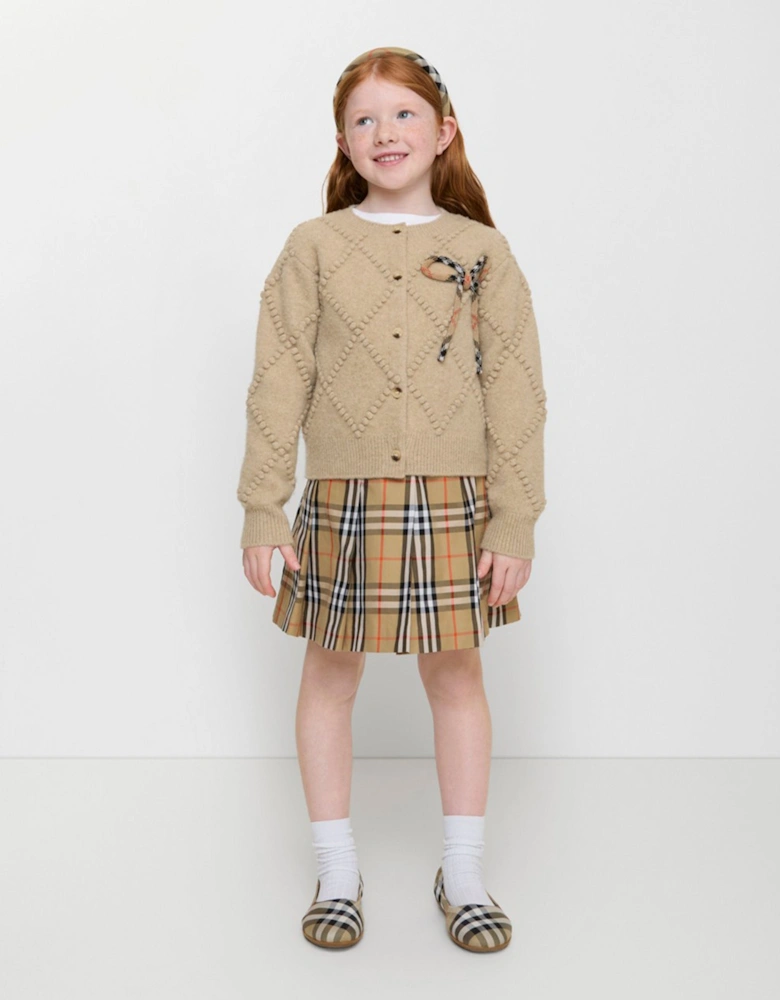 Girls Gabrielle Pleated Check Skirt in Beige