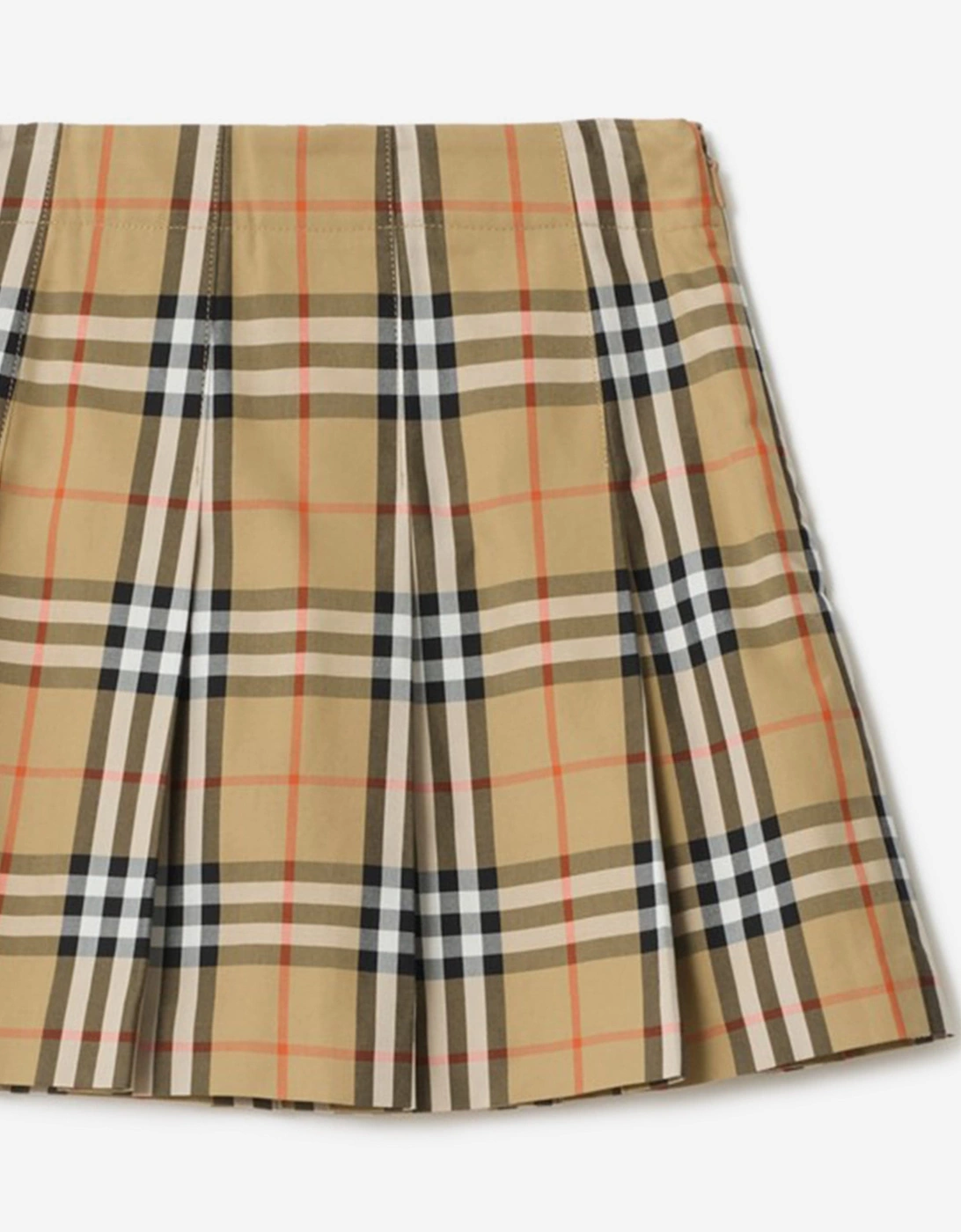 Girls Gabrielle Pleated Check Skirt in Beige