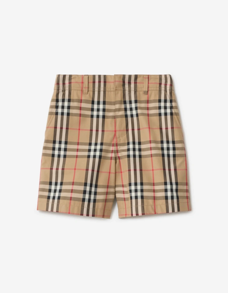 Boys Oscar Check Cotton Oxford Shorts in Beige