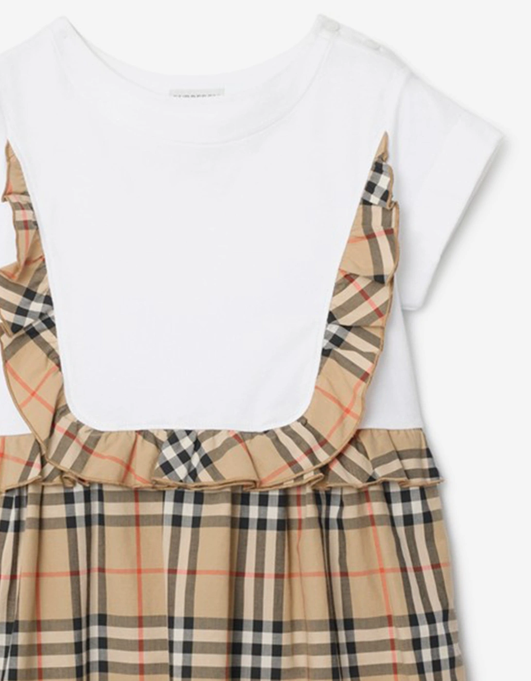 Girls Rhonda Frill Check Trim Dress in Beige