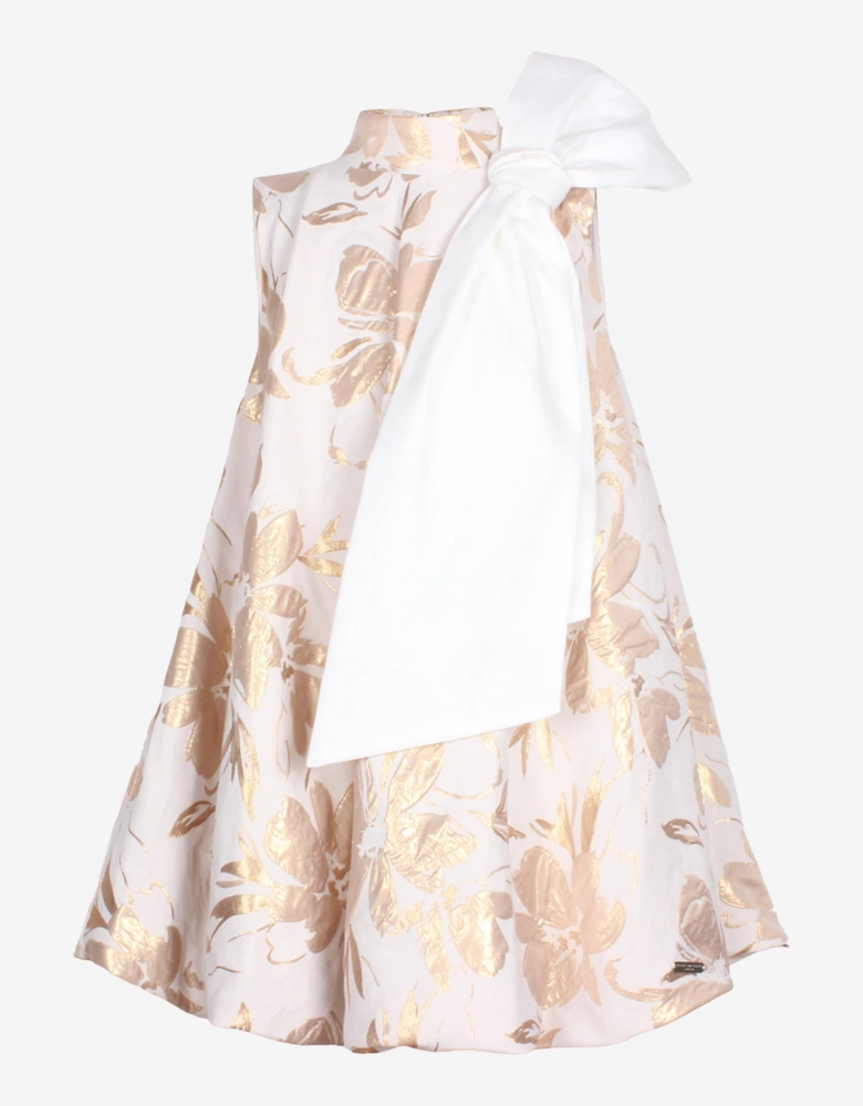 Girls Abstract Floral Jacquard Dress in Gold