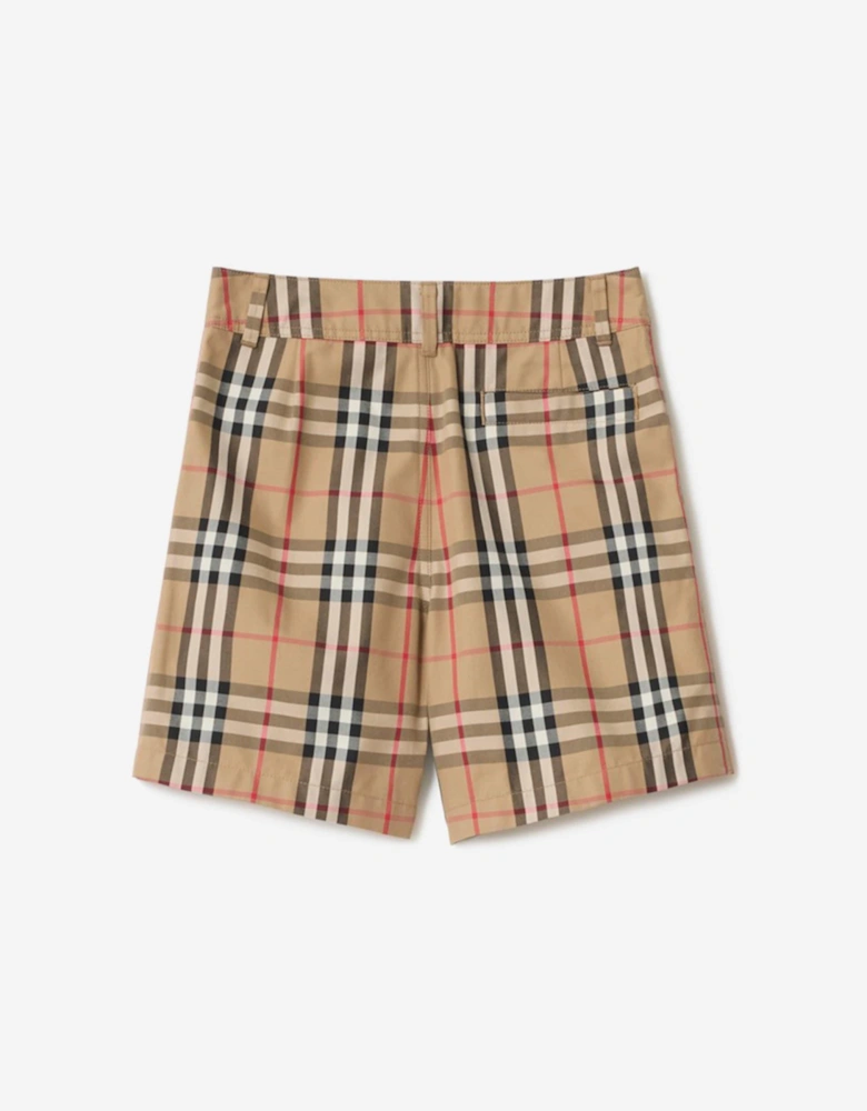 Boys Oscar Check Cotton Oxford Shorts in Beige