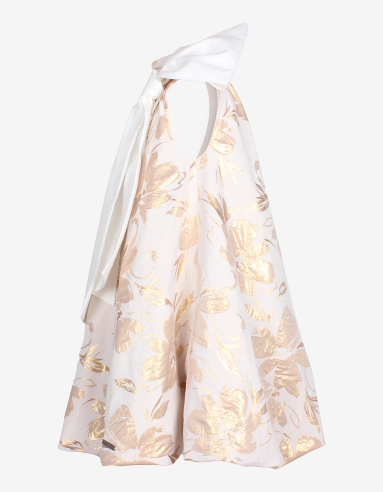 Girls Abstract Floral Jacquard Dress in Gold