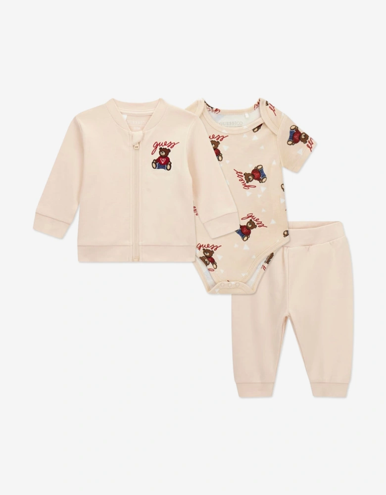 Baby 3 Piece Bear Tracksuit Set in Beige