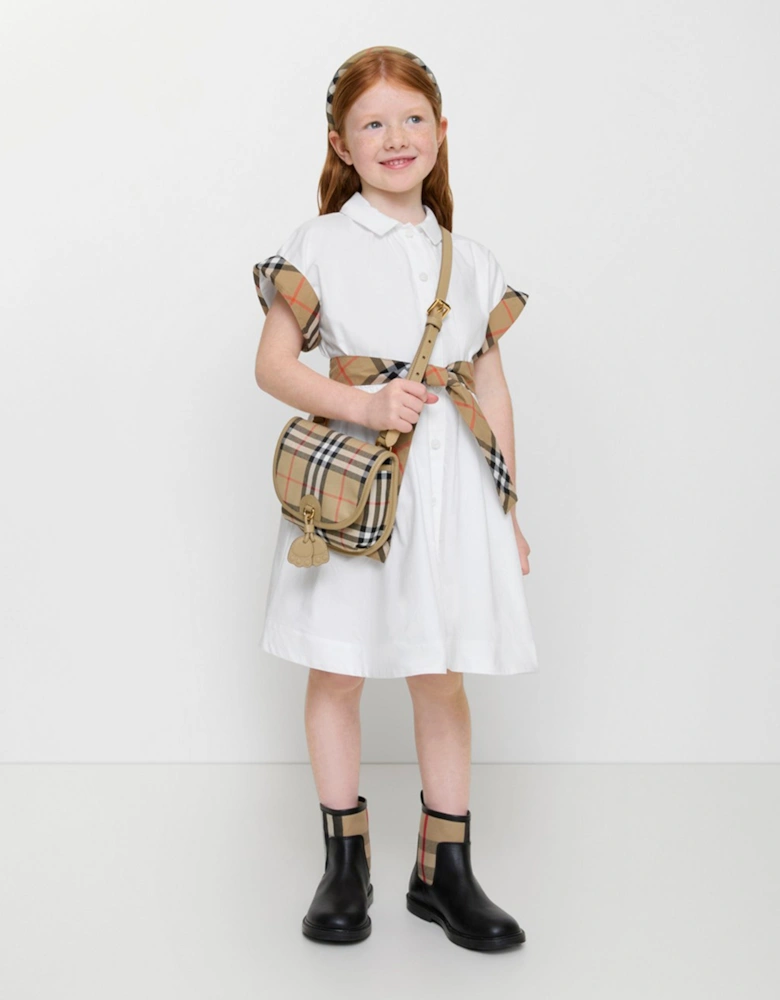 Girls Alice Check Crossbody Bag in Beige (18cm)