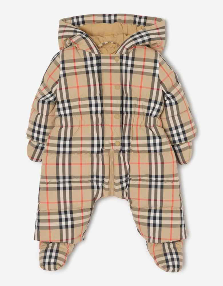 Baby Harper Check Down Padded Snowsuit in Beige