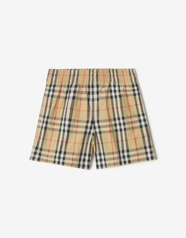 Boys Atticus Check Swim Shorts in Beige