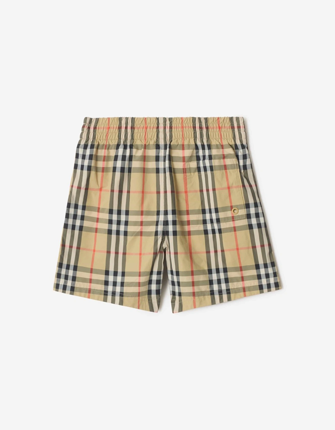 Boys Atticus Check Swim Shorts in Beige