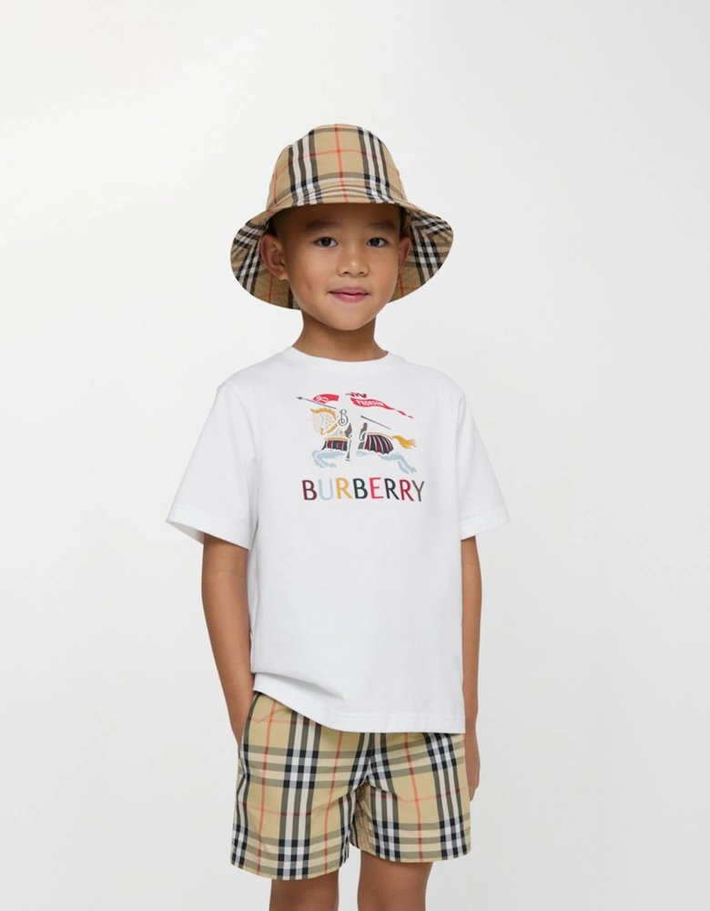 Boys Atticus Check Swim Shorts in Beige