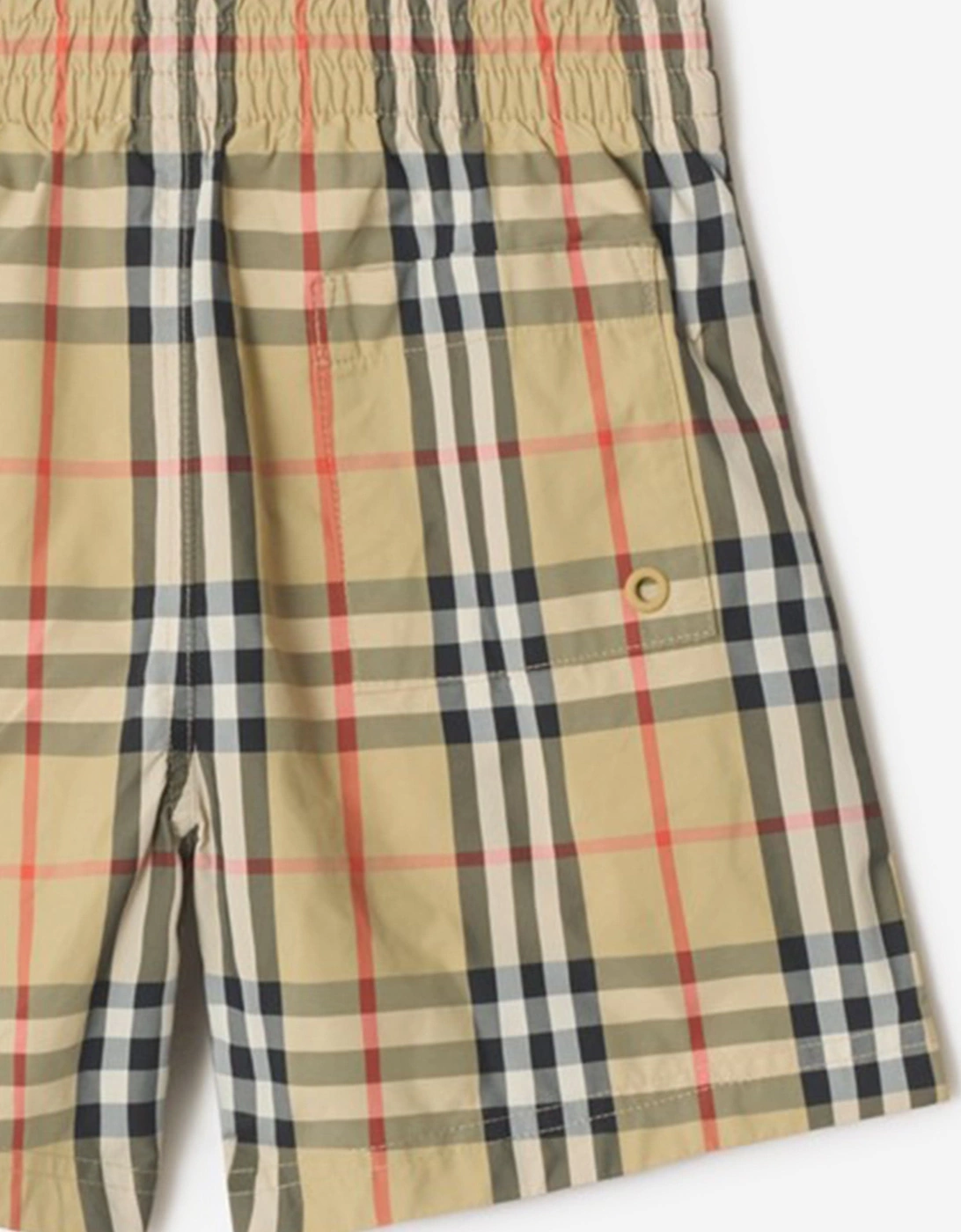 Boys Atticus Check Swim Shorts in Beige