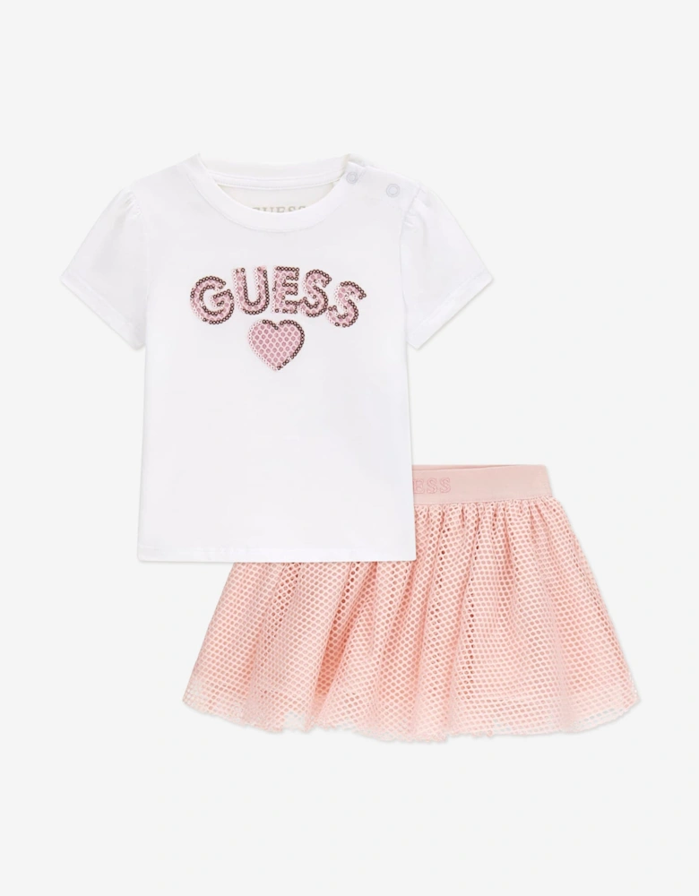 Baby Girls T-Shirt and Skirt Set in Pink