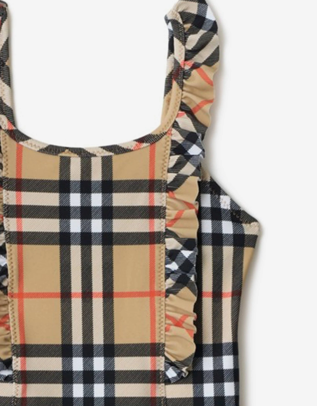 Girls Tilly Ruffle Trim Check Swimsuit in Beige