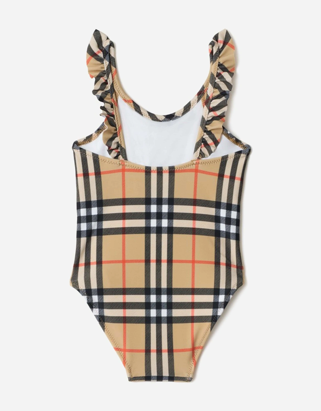 Girls Tilly Ruffle Trim Check Swimsuit in Beige