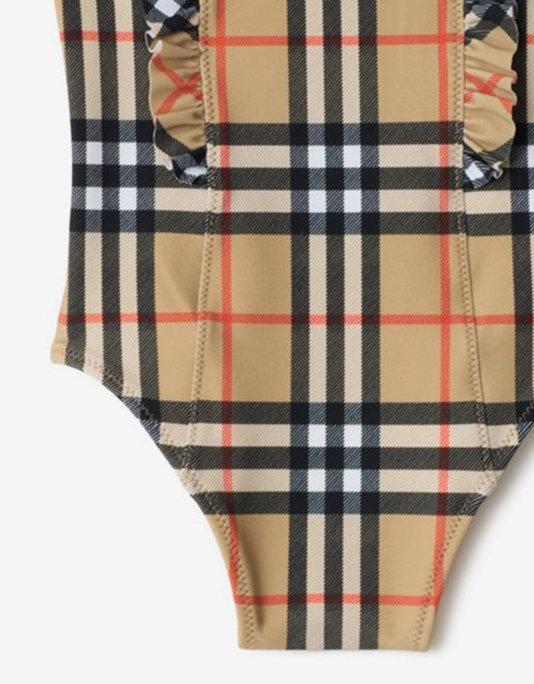 Girls Tilly Ruffle Trim Check Swimsuit in Beige