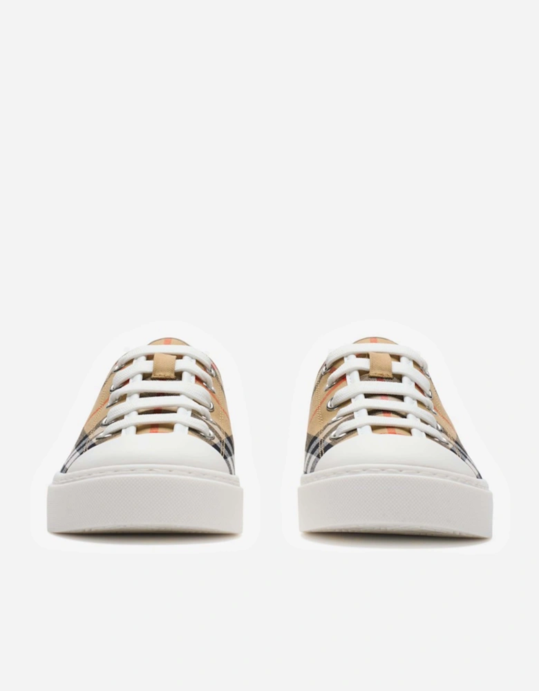 Kids Check Cotton Canvas Trainers in Beige