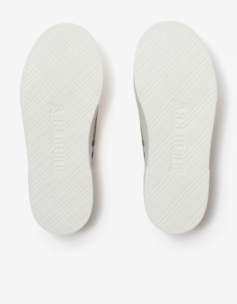 Kids Check Cotton Canvas Trainers in Beige