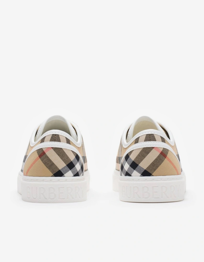 Kids Check Cotton Canvas Trainers in Beige