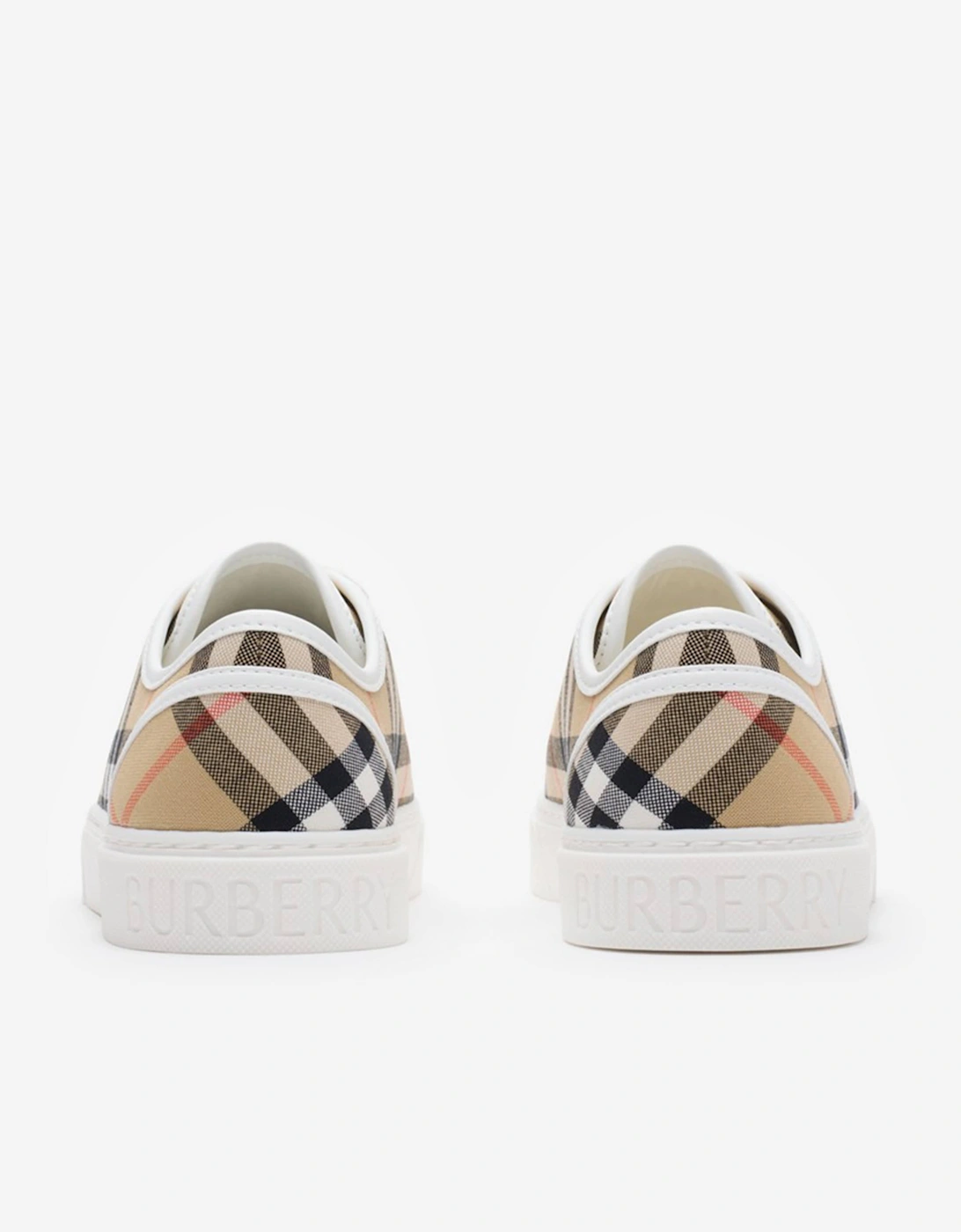 Kids Check Cotton Canvas Trainers in Beige