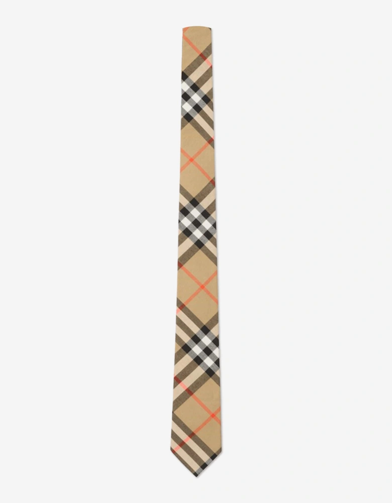 Boys Cotton Check Tie in Beige