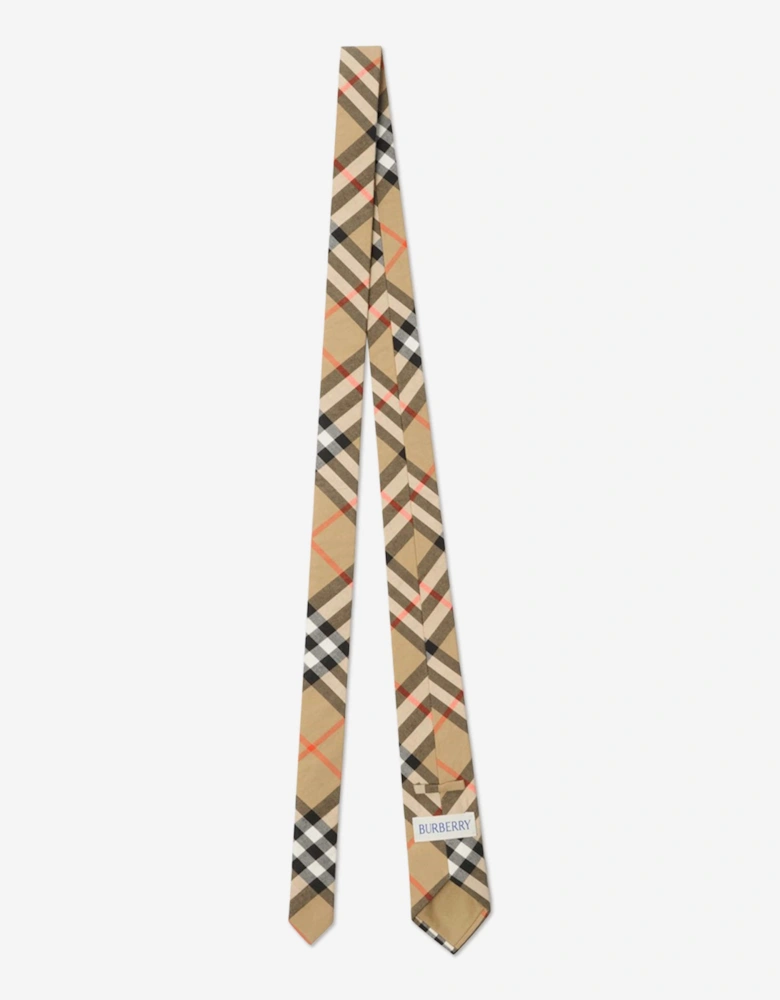 Boys Cotton Check Tie in Beige