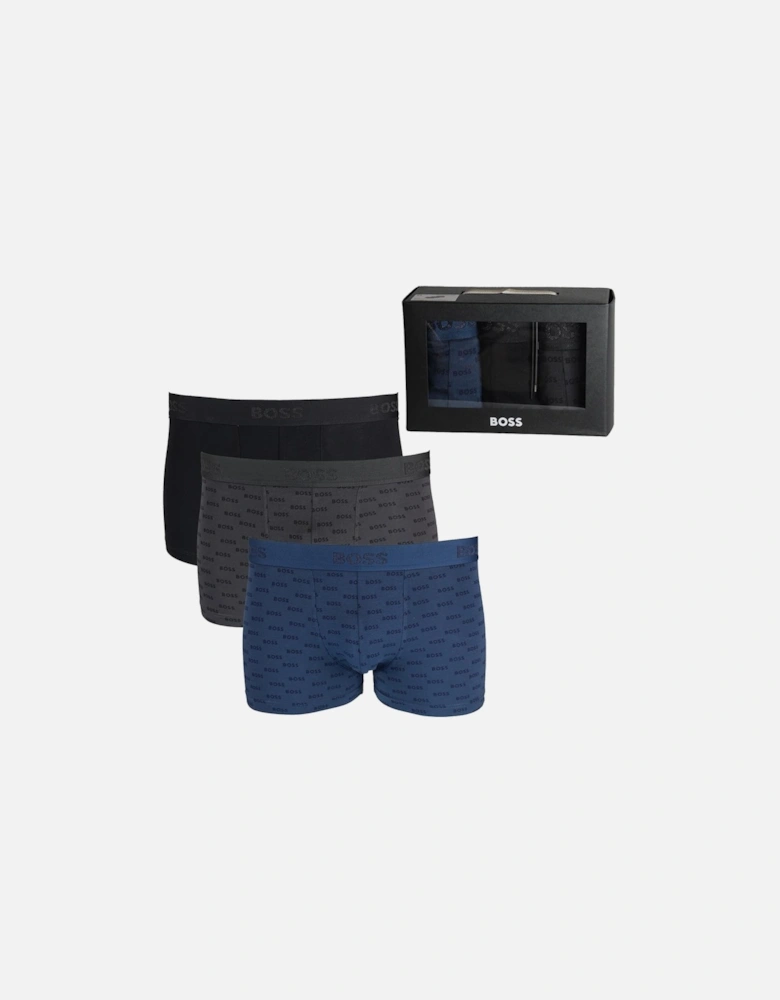 BOSS 3-Pack Duo Design Boxer Trunks, Blue, Black & Charcoal