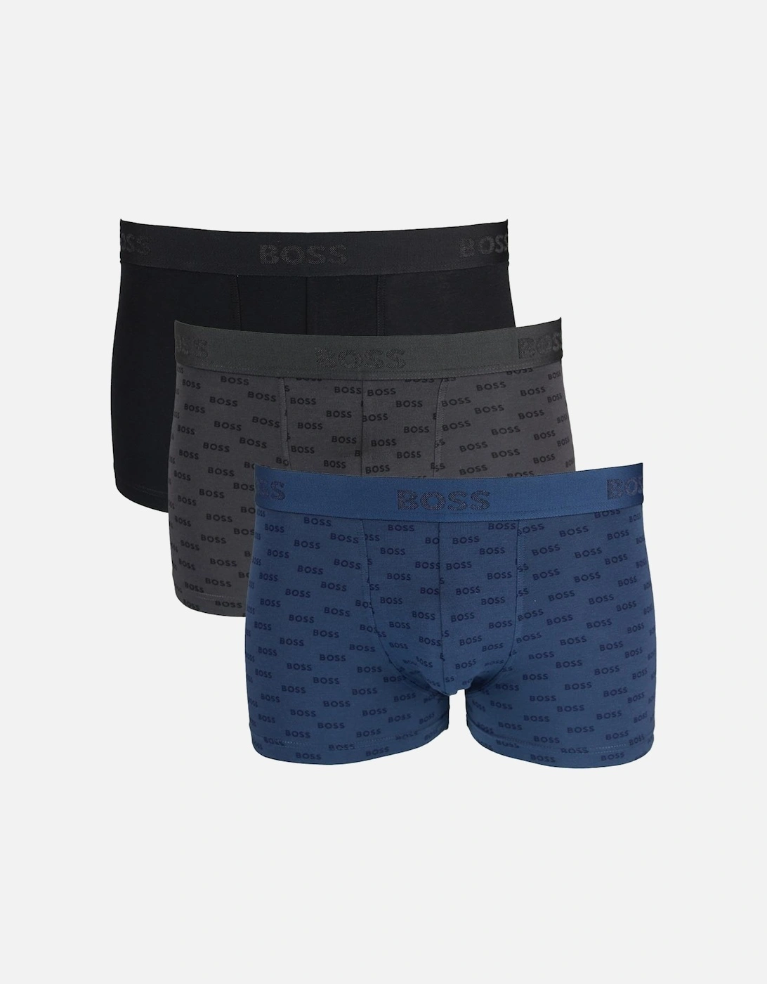 BOSS 3-Pack Duo Design Boxer Trunks, Blue, Black & Charcoal
