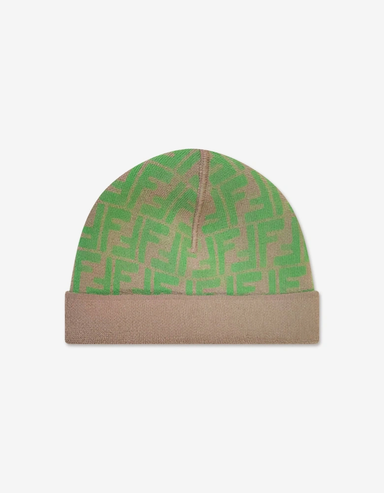 Kids FF Logo Reversible Beanie in Beige