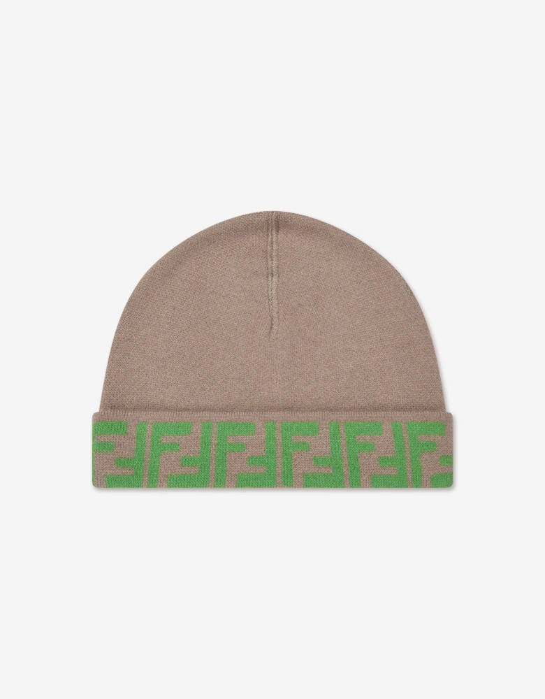 Kids FF Logo Reversible Beanie in Beige