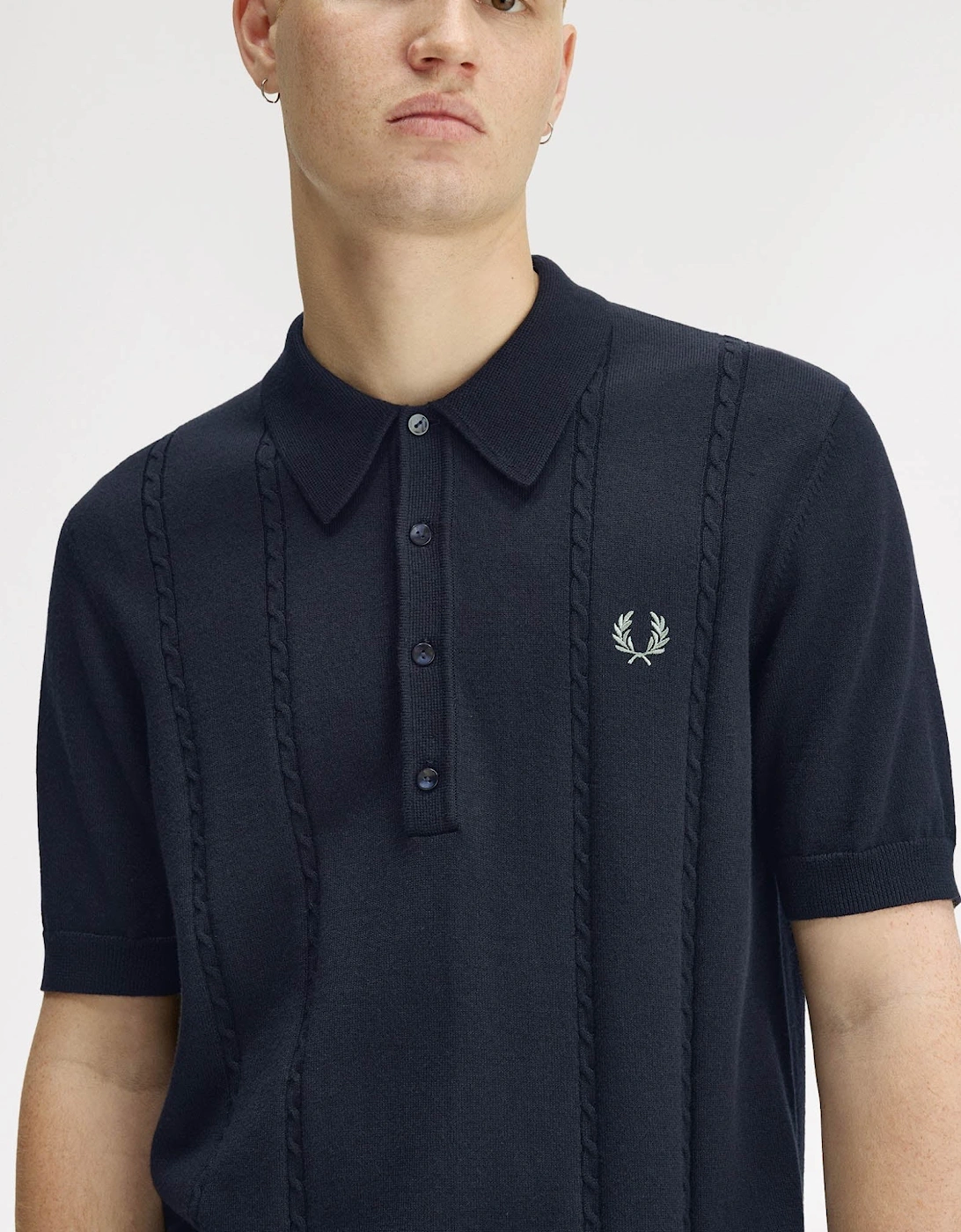 Mens Cable Knitted Polo Shirt - Navy 608