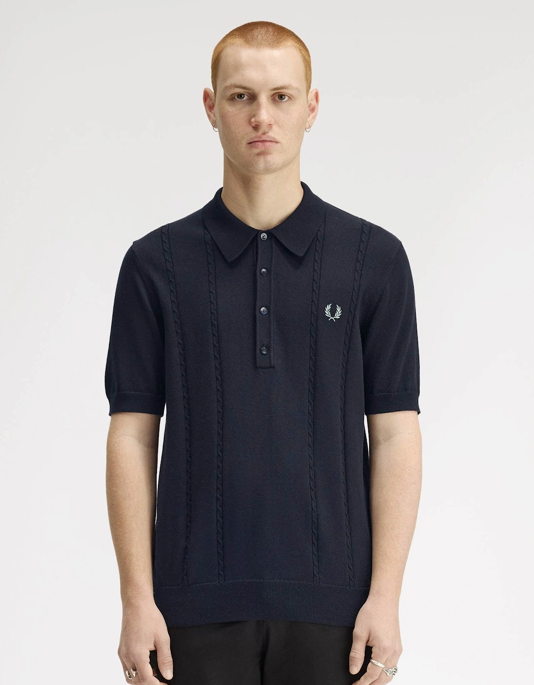 Mens Cable Knitted Polo Shirt - Navy 608, 7 of 6
