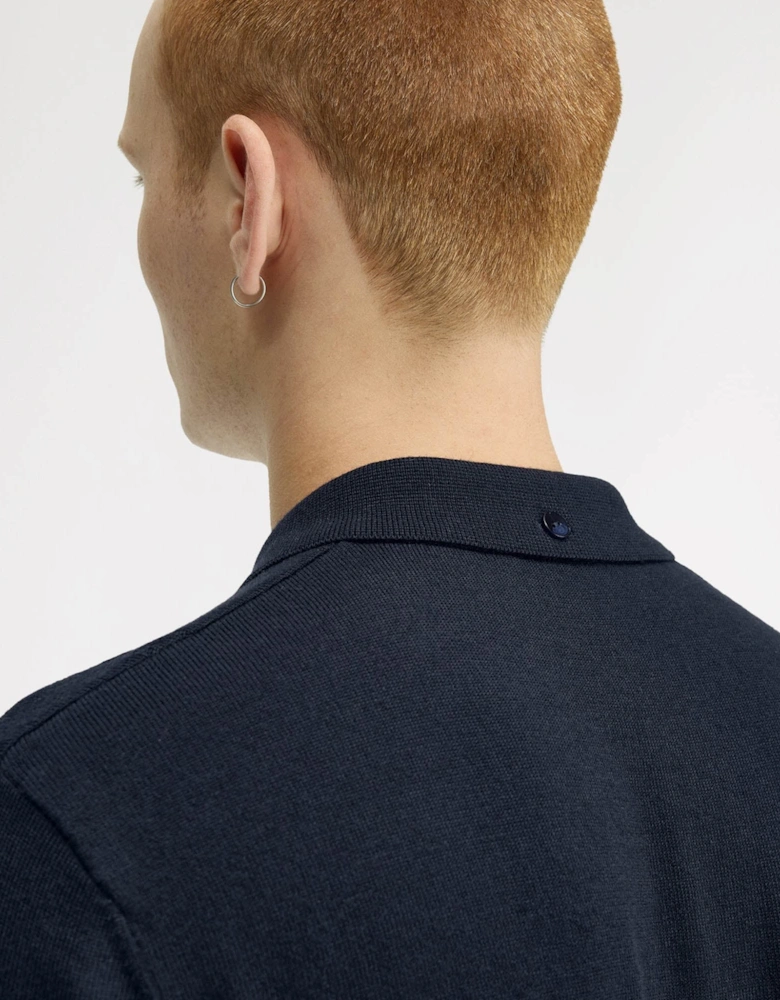 Mens Cable Knitted Polo Shirt - Navy 608