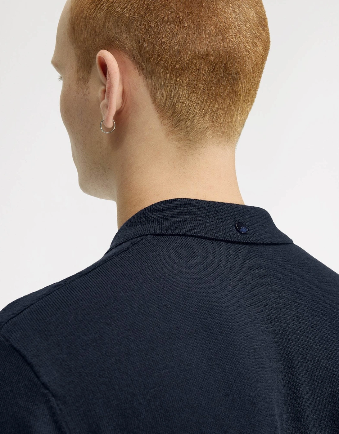 Mens Cable Knitted Polo Shirt - Navy 608