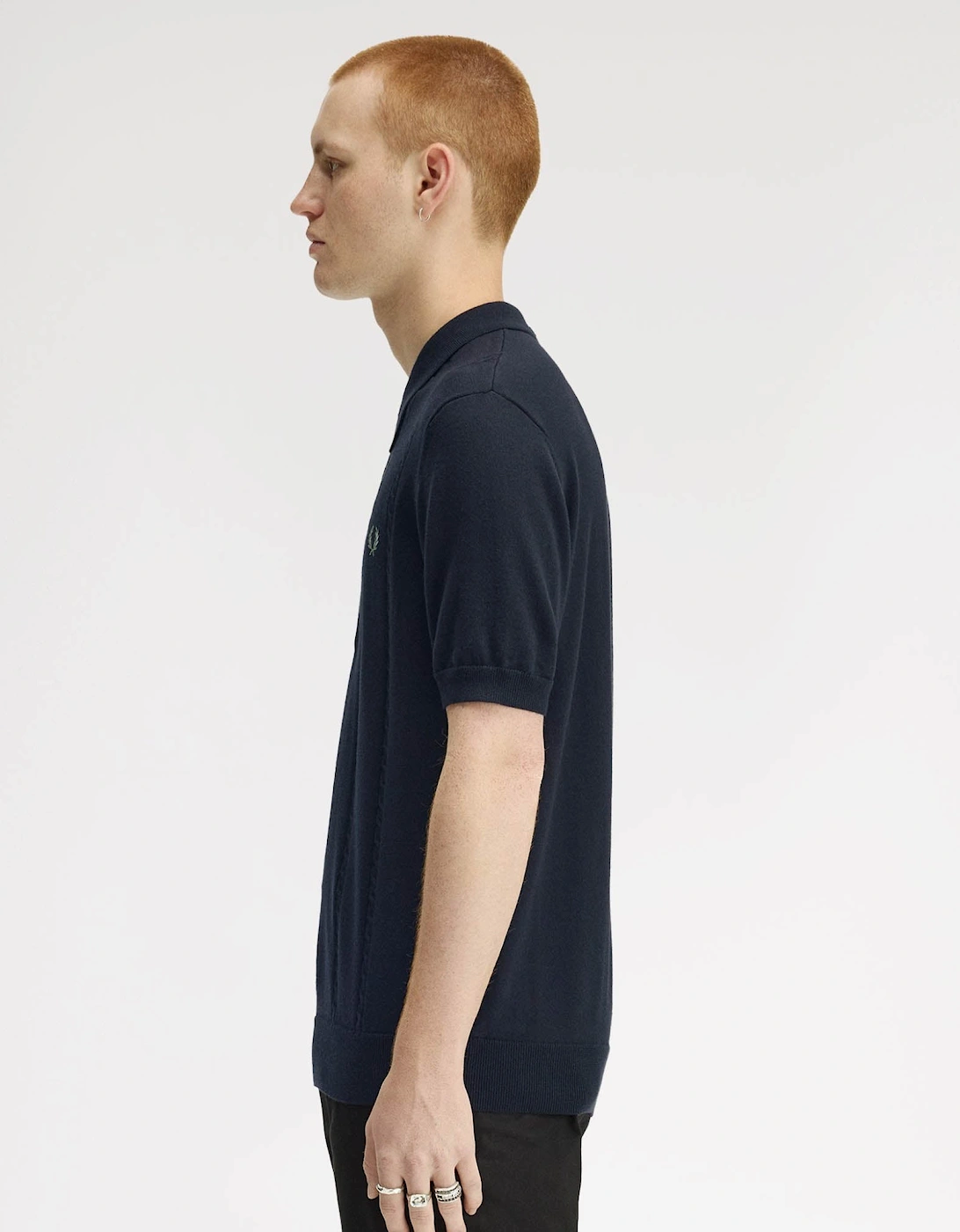 Mens Cable Knitted Polo Shirt - Navy 608