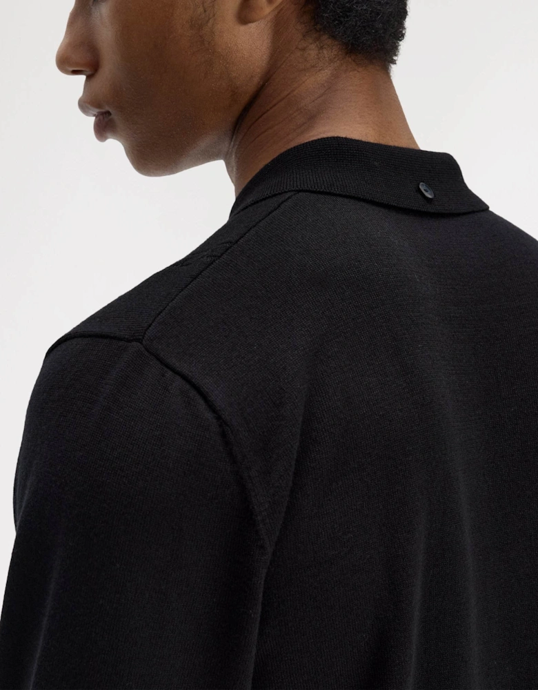 Mens Cable Knitted Long Sleeve Polo Shirt - Black 102