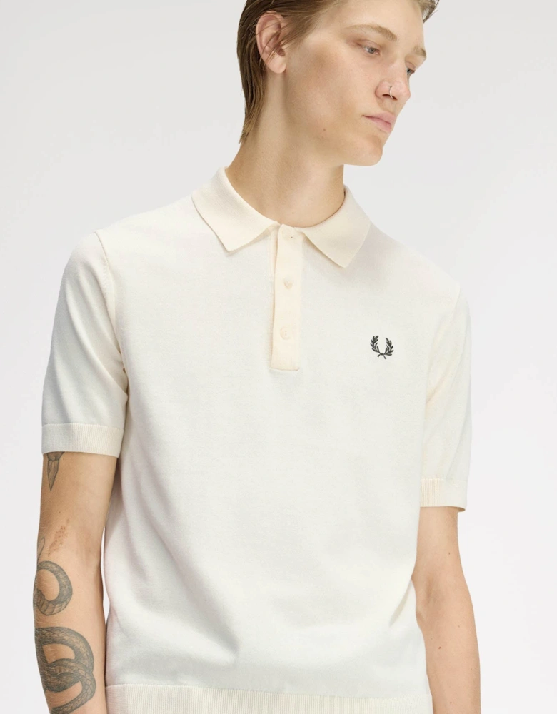 Mens Cotton Knitted Shirt - Ecru 170