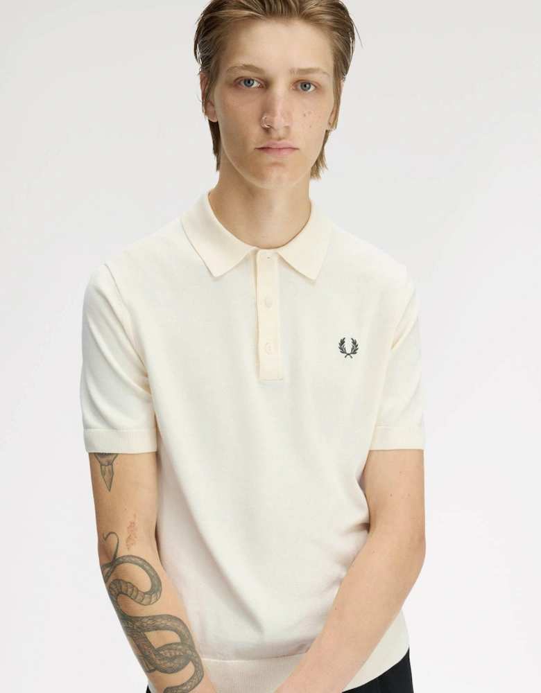 Mens Cotton Knitted Shirt - Ecru 170