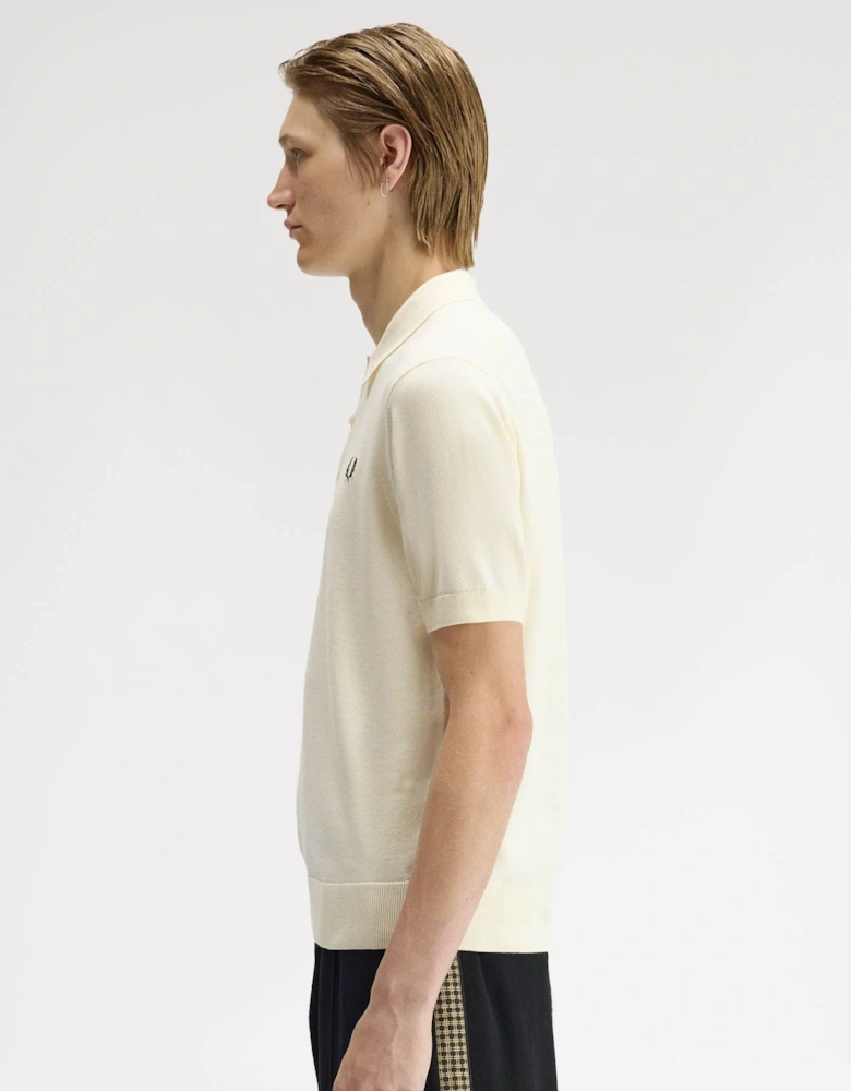 Mens Cotton Knitted Shirt - Ecru 170