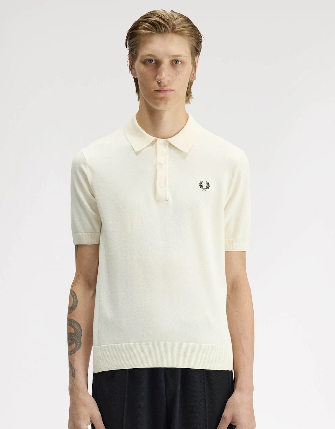 Fred Perry Men's White Cotton Knitted Shirt - Ecru 170 - : 42 Xl