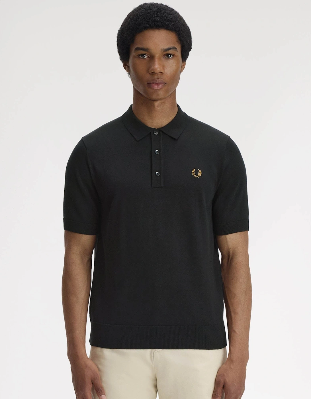 Fred Perry Men's Black Cotton Knitted Shirt - 198 - : 42 Xl